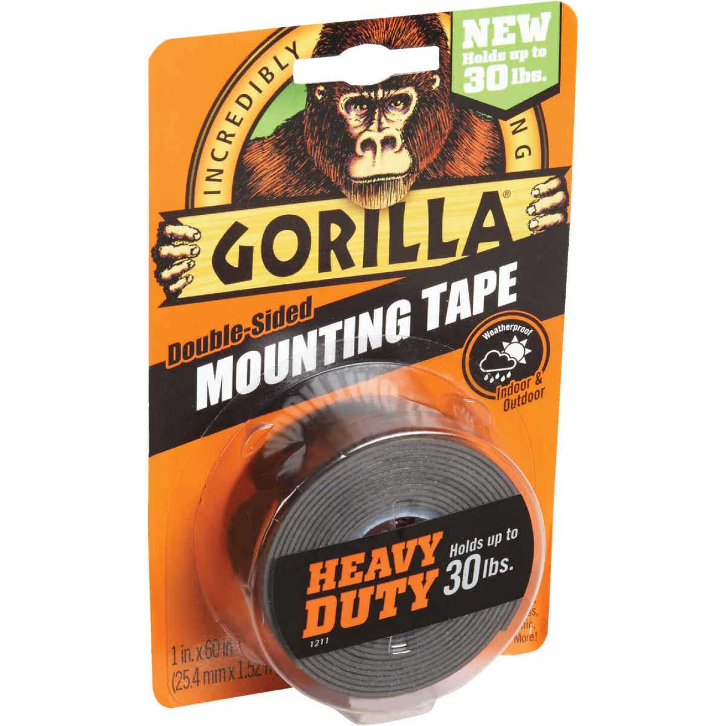 Gorilla 1 In. x 60 In. Black Heavy Duty Double-Sided Mounting Tape