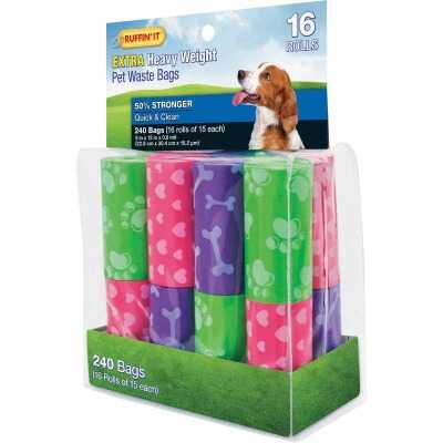 Ruffin' it 9 In. W. x 12 In. H. Multi-Color Extra Heavy Weight Pet Waste Bag (240-Pack)