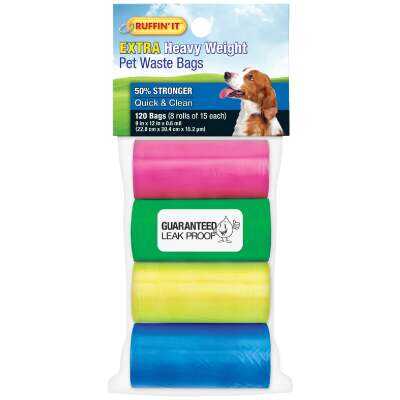 Ruffin' it 11 In. W. x 13.78 In. H. Multi-Color Pet Waste Bag (120-Pack)